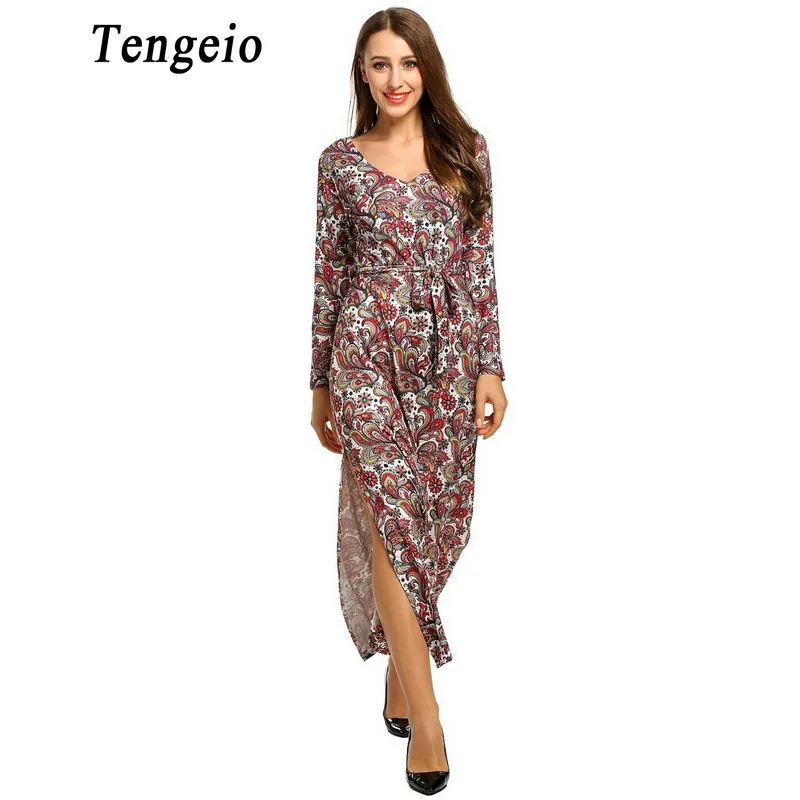 Tengeio Long Sleeve Women Maxi Long Dress Floral Printed Side Slit High Waist Retro Beach Bohemian Dress Vestido Longo 115 long-floral-maxi : image Tengeio Long Sleeve Women Maxi Long Dress Floral Printed Side Slit High Waist Retro Beach Bohemian Dress Vestido Longo 115 long-floral-maxi
