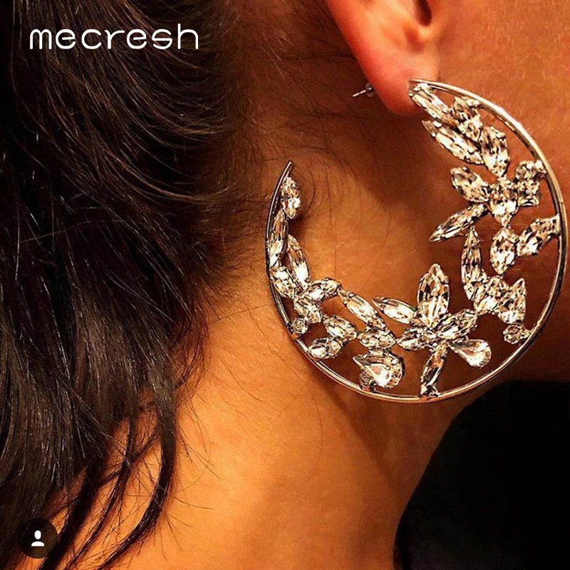 

Mecresh Vintage Crystal Moon Hoop Earrings 4 Colors Bohemian Statement Leaf Circle Punk Earrings 2019 Women Accessories MEH1280
