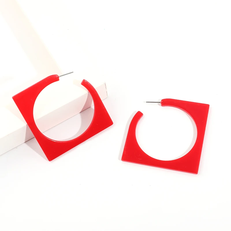 

Vintage Red/Black Acetate Resin Geometric Earrings Large Circle/Square Hoop Earrings For Women Acrylic Pendientes Jewelry Gifts