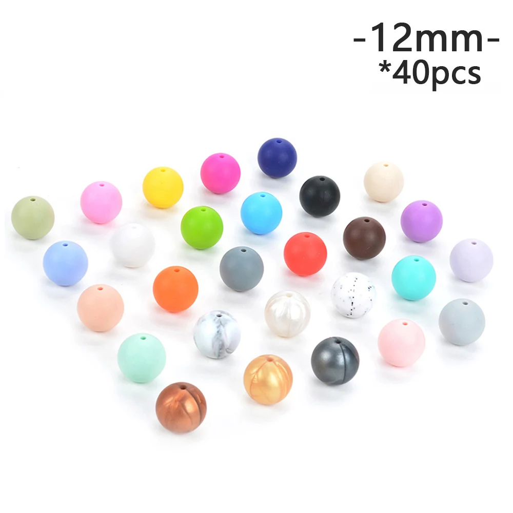 LOFCA, 12 мм, круглая форма, 40 шт./лот, силиконовые бусины для прорезывания зубов, для DIY, для кормления, ожерелья, пищевого качества, жевательные бусины - Цвет: multicolor