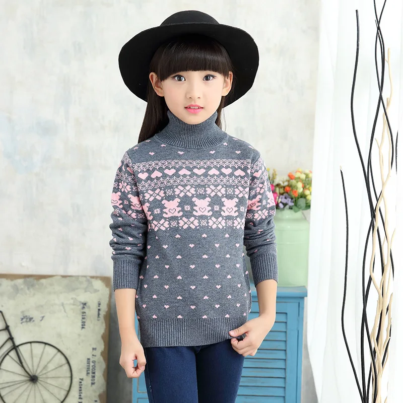 

Teenage Girls Sweater 2018 Autumn Girls Princess O-neck turn down collar Love pattern Sweater