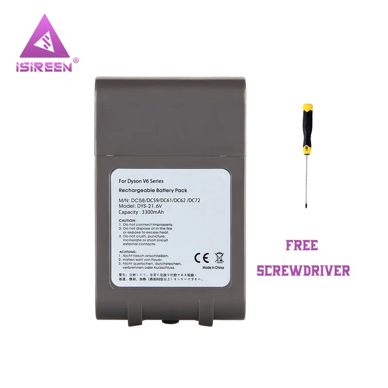 

V6 Serise 3300mAh Li-ion 21.6V Rechargeable Battery Replacement for DYSON DC58 DC59 SV09 SV07 SV03 SV04 SV06 DC61 DC62 DC71