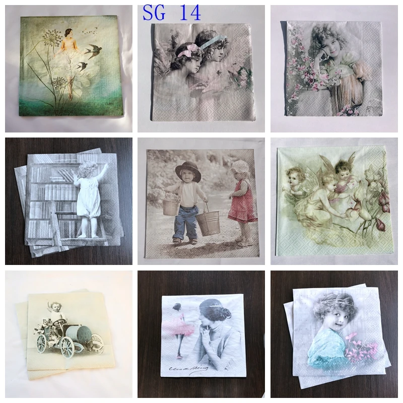 4 Different Single Lunch Paper Napkins for Decoupage Sagen Vintage Children