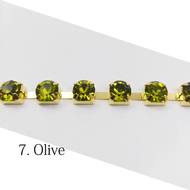 Горячая Распродажа Стразы чашки цепи 1 ярд/3 Ярд/5 Ярд SS28 хрустальные золотые цепочки 32 цвета для одежды сумки - Цвет: Olive