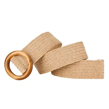 

Vintage Women Round Wooden Buckle Braided Waist Strap Belt Adjustable Wristband
