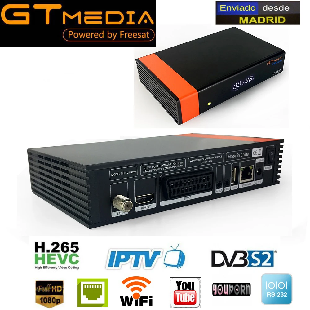 Gtmedia V8 NOVA такая же, как и FREE SAT V9 супер DVB-S2 встроенный wifi Поддержка AVS+. 265 спутниковый приемник с учётной записью