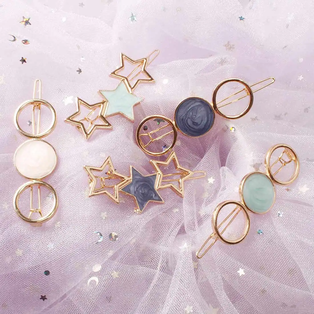 

Fashion Women Acetate Hairpins Round Star Alloy Hair Clip For Girls Head wear Headband Hairpin Barrette Hair Ornaments