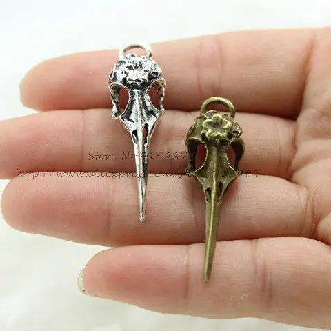 Sweet Bell 20pcs/lot 10*12*41mm Hand Made Vintage Zinc Alloy 3D Skull Birdhead Charms Fit Jewelry Making Charms  D0919