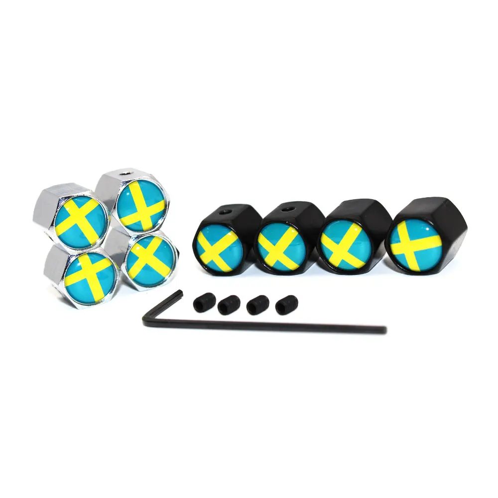 

5 Pcs/Set Car Styling Zinc Alloy Anti-theft Sweden National Flag Car Tire Valve Caps Wheel Tires Tire Stem Air Cap Airtight Cove