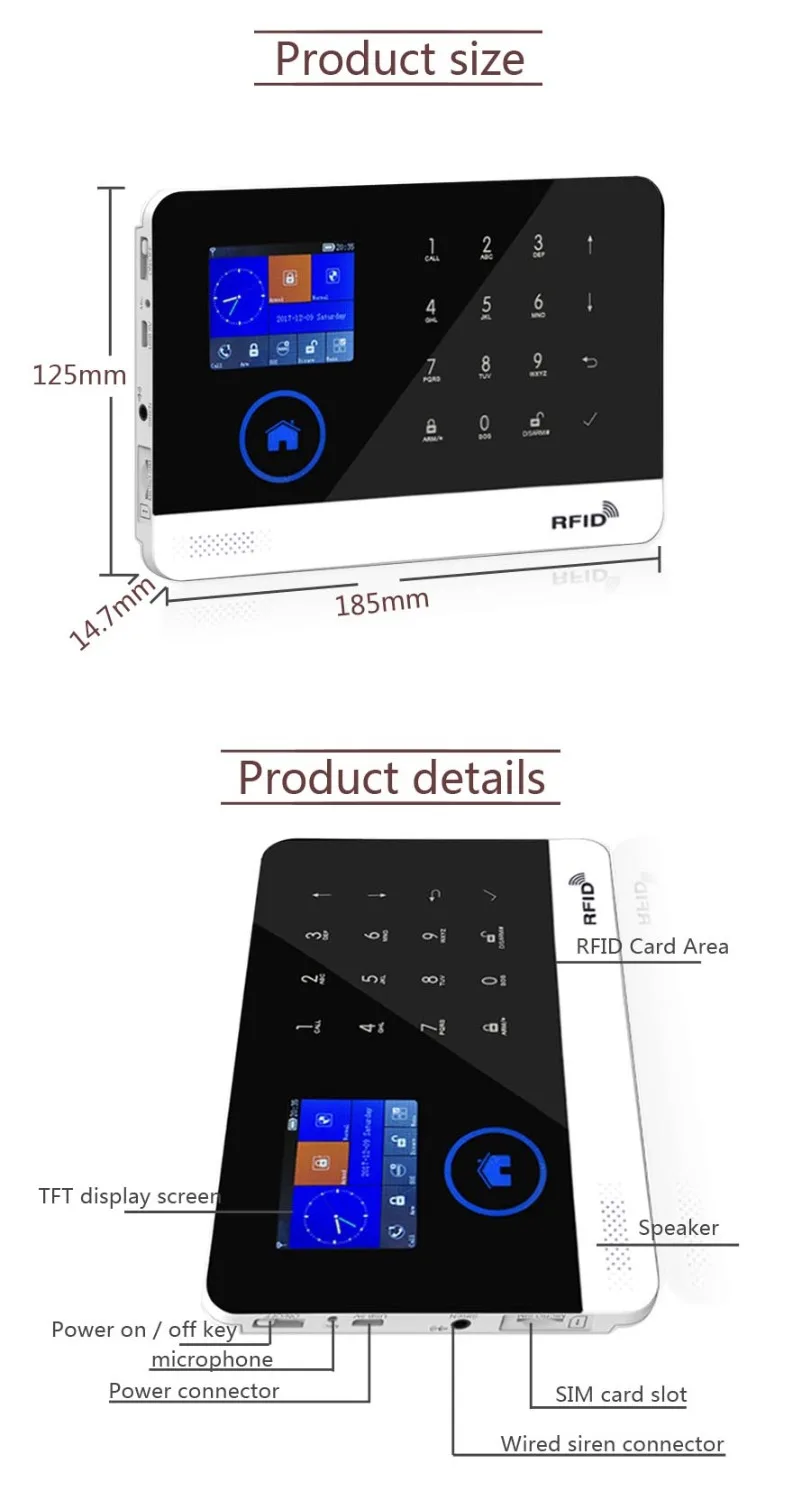Набор для самостоятельной сборки, беспроводная wifi RFID домашняя охранная сигнализация, ЖК-сенсорная клавиатура, GSM сигнализация, система безопасности, домашний датчик, голосовая подсказка