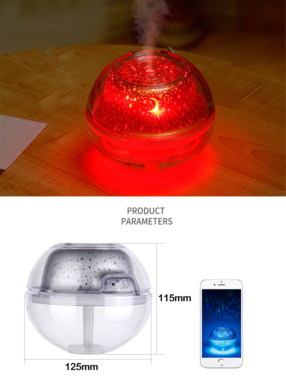 YWXLight 500 мл кристалл ночной Светильник проекционный увлажнитель небулайзер эфирное масло диффузор освежитель воздуха тумана ночник