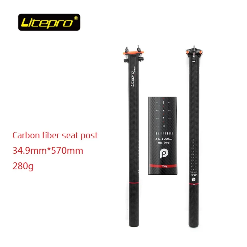 Pre-owned Price of  Litepro 34.9mm 570mm Folding Bike Seat Post Bicycle Carbon Fiber Seat Tube Ultralight 280g