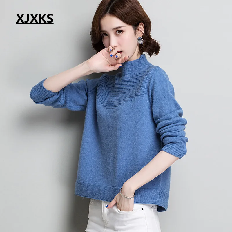 

XJXKS Loose large size comfortable cashmere women turtleneck sweater autumn winter 2019 new pullover women's sweater