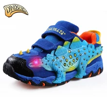 Dinoskulls Boys Genuine Leather Luminous Sneakers Kids Glowing Sneakers Breathable LED Shoes Boys 3D Dinosaur Flashing Sneakers