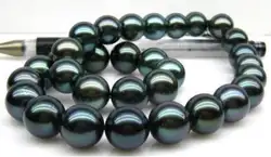 ОГРОМНЫЙ 18 "12-13 мм естественный пресноводный подлинной павлина blue pearl круглый necklace925silver