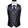 Designer Mens Classic Black Paisley Jacquard Folral Silk Waistcoat Vests Handkerchief Tie Vest Suit Pocket Square Set Barry.Wang 5
