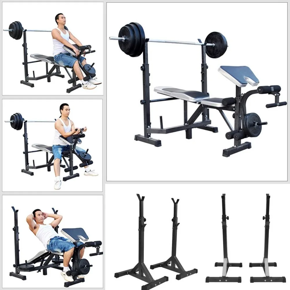 Pair Adjustable Standard Solid Steel Squat Stands Barbell Free Press Bench Rack Weight Lifting Stand Fitness Body Exercise