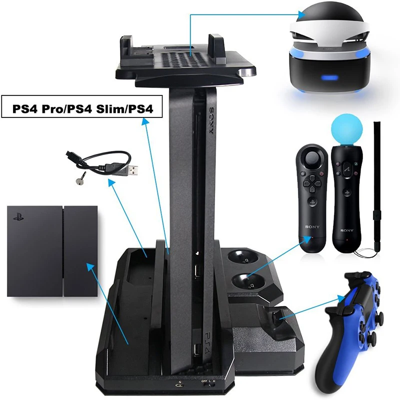 Игровая станция 4/Slim/Pro консоль вертикальная подставка с вентилятором PS4 VR очки коннектор комплект для хранения джойстик PS4 PS Move зарядная станция