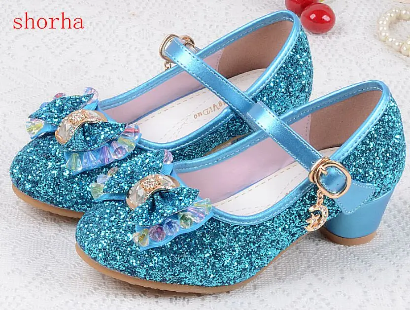 

Girls Leather Wedding Shoes Baby Children's Sequins Princess Enfants Kids High Heels Dress Party Shoes for Girls 26-37