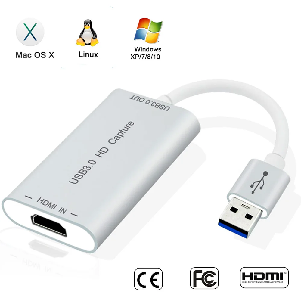 

HDMI Video Capture with USB3.0/2.0 Dongle 1080P 60FPS Drive-Free Capture Card Box Connector for Windows Linux Os X System