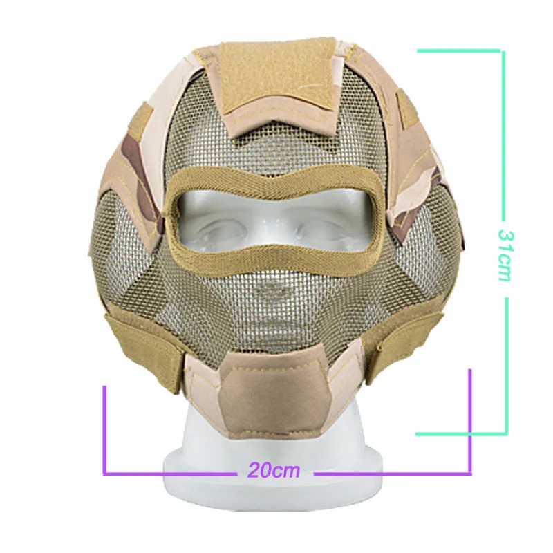 Outdoor Airsoft Shooting Face Protection Gear Double Belt V7 Metal Steel Wire Mesh Full Face Tactical Airsoft Mask