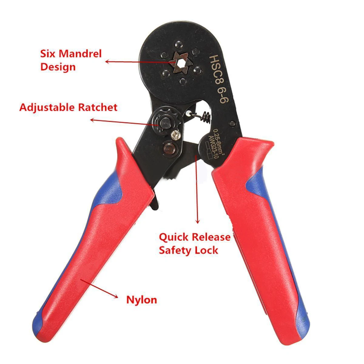 DWZ HSC8 6-6 шесть оправки Ratchet наконечник плоскогубцы обжимные разъем провода 0,25-6