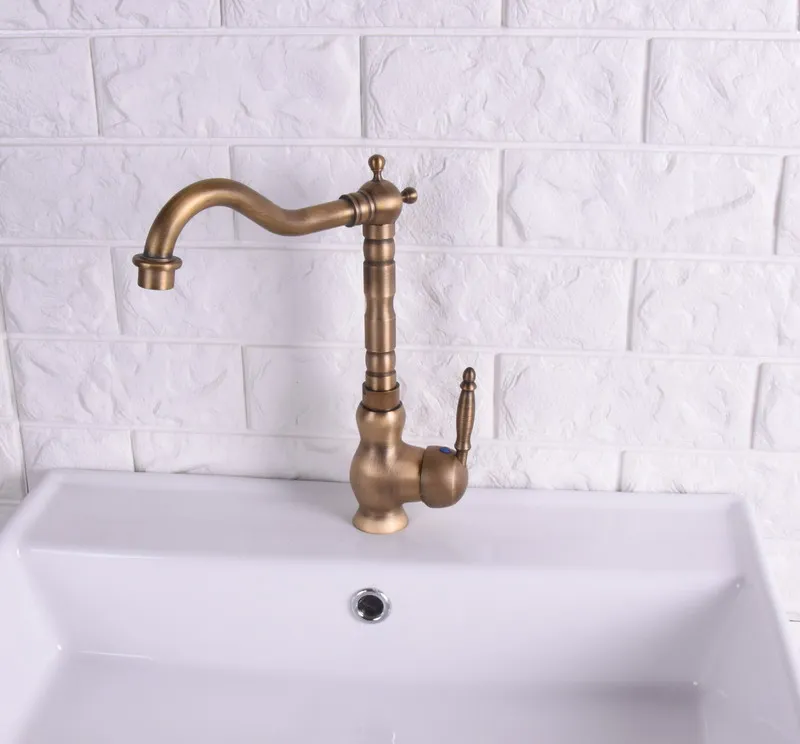 Vintage Antique Brass Single Lever Handle Swivel Spout Bathroom Basin Kitchen Sink Faucet Cold & Hot Mixer Tap asf118