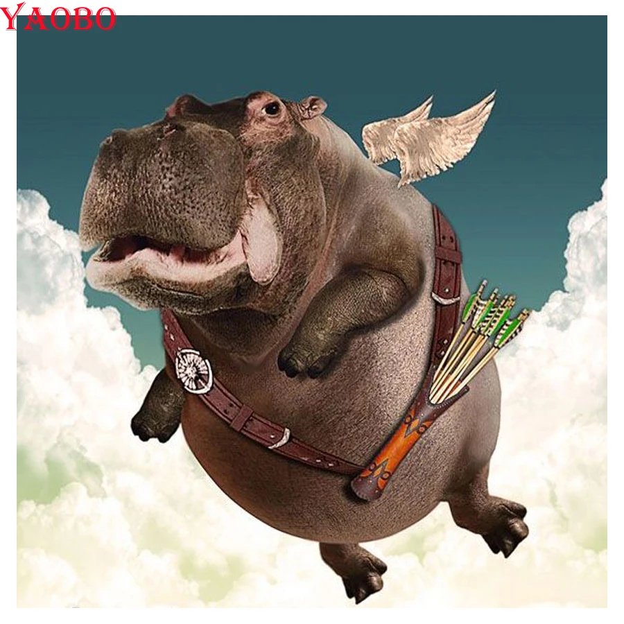 

DIY Diamond Painting Full Square round drill Diamond Embroidery Cartoon Hippopotamus 5D Diamond Mosaic Picture Of Rhinestones