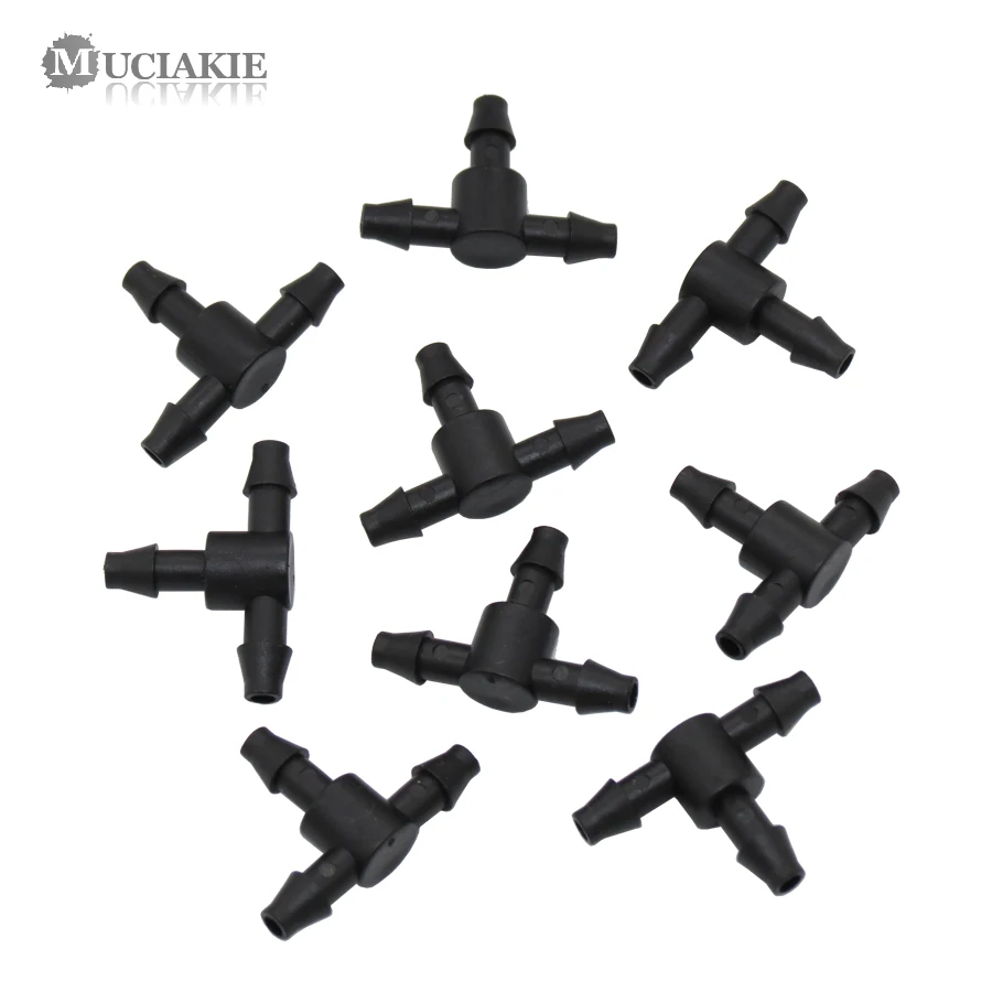 MUCIAKIE 50PCS Barb Tee Piece 3 Way 4/7mm Connector Garden Watering Pipe Hose T Joint Micro Drip Irrigation Tool 1/4'' Couplings