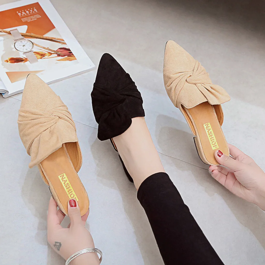 Women Slippers Flock Bowtie Female Mules Fashion Low Heels Shoes Pointed Toe Ladies Plus Size Elegant Woman Slipper#3