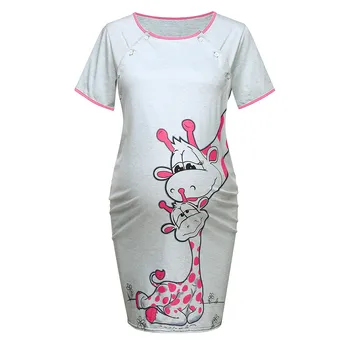 

Maternity Dress Women Cartoon Print Short sleeve Nightdress cotton Pregnant casual clothes summer Maternity Dress