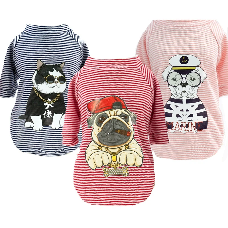 

England Style Cartoon Striped Dog Clothes For Chihuahua Dog Summer Pet Clothes For Small Dog T-Shirt Cat Clothing Puppy Overalls