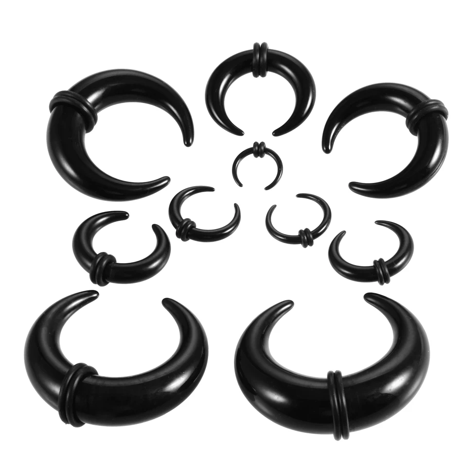 Ruifan 1Pair Black Acrylic C Shape Pincher Tapers Septum Buffalo Taper Expander Pierced Nose Nipple or Earring Ring with Black O-Rings 14G-00G 