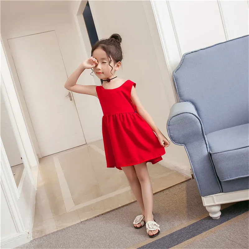Beautiful Sling Princess Dresses Kids Red Color Back Black Butterfly Strap Cotton Dresse Baby Girls Clothes Children's Clothing05