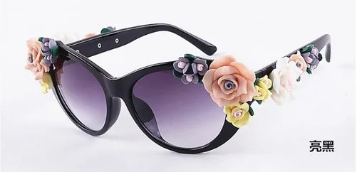 Модные дизайнерские лепестки роз Красочные Солнцезащитные очки «кошачий глаз» солнцезащитные очки со стразами, круглые, защитные стёкла, для девочек фирменные пляжные шлепанцы - Цвет линз: F