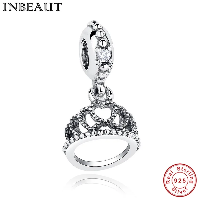 

INBEAUT 100% Authentic Vintage 925 Sterling Silver Crown Pendant for Wedding Necklace Solid Silver Charm fit Pandora Bracelet