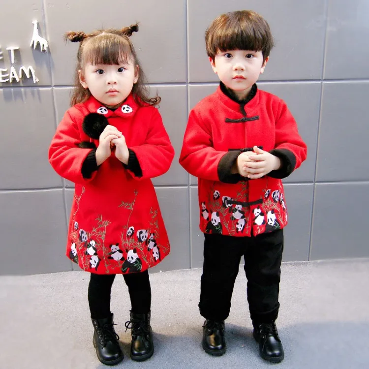

Winter Clothing Suit Plus Velvet Thickening Kids Panda Embroidery Set For Boys Sweatshirt Coat For A Boy Keep Warm Overalls