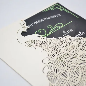 

New design White luxurious gate-folded peacock laser cut invitations card for wedding