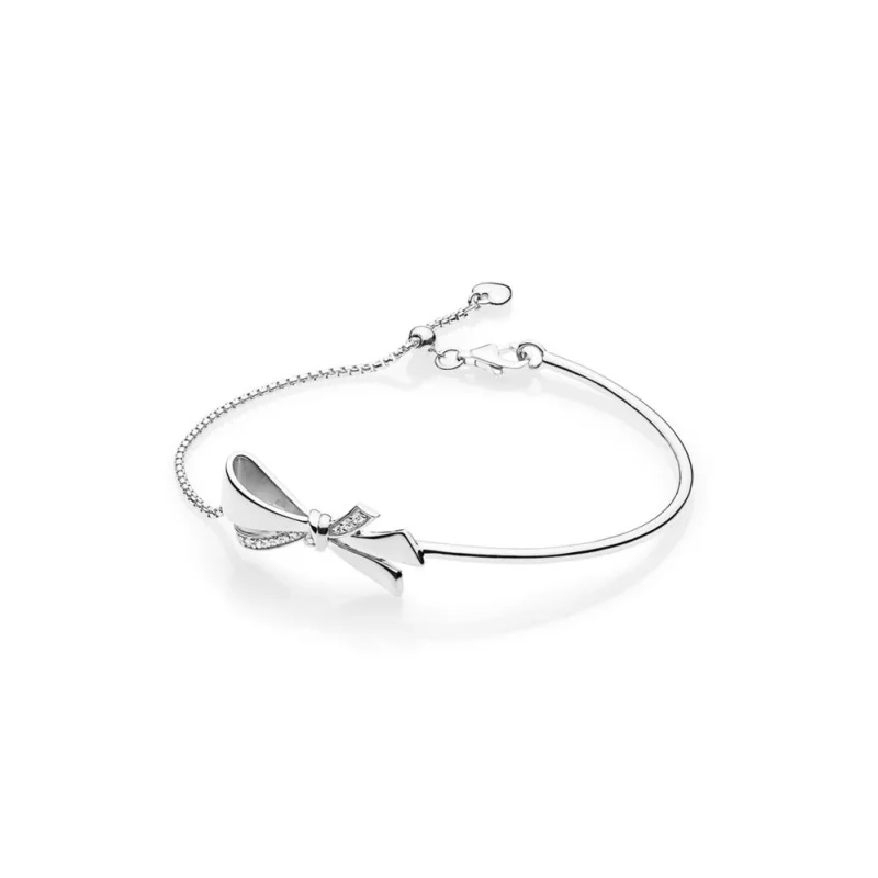 

2018 Spring NEW Real 100% 925 Silver Brilliant Bow Charm Bracelet Fit Original panqiou Bracelet bangle Bead DIY Jewellery