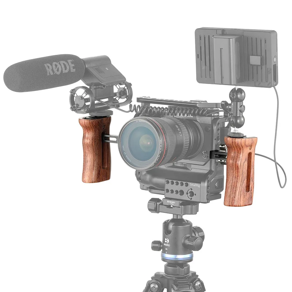 SmallRig Wooden Side Handle For Universal Camera Cage Featuring Two 1/4