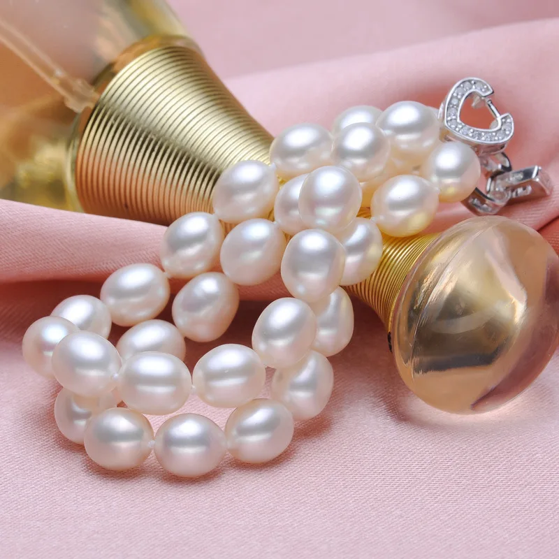 ASHIQI двухрядные браслеты с натуральным пресноводным жемчугом, Настоящее серебро 925 пробы, застежка в виде сердца для женщин, подарок АААА, рисовый жемчуг, хорошее ювелирное изделие