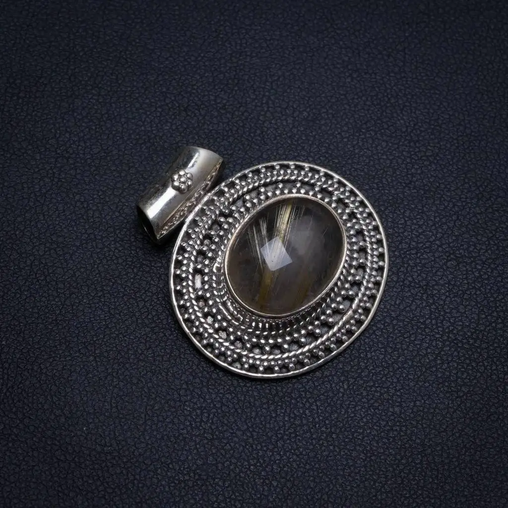 

Natural Golden Rutilated Quartz Handmade Mexican 925 Sterling Silver Pendant 1 1/4" T0376