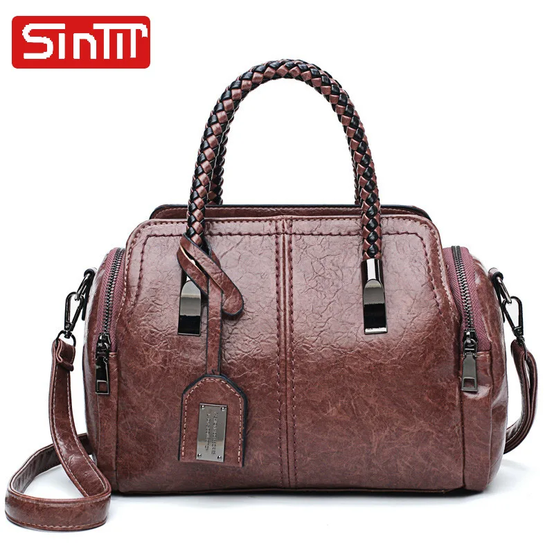 Luxury Oil Pu Leather Double Zipper Shoulder Crossbody Bags Trend