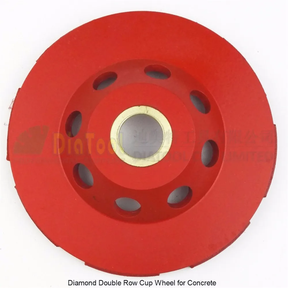 DIATOOL Diameter 4"/100mm Professional Welded Diamond Double Row Grinding Cup Wheel For Concrete, Bore 22.23mm With16mm Reducer