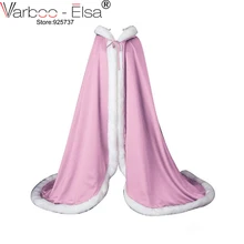 VARBOO_ELSA/ розовые свадебные накидки, свадебные плащи с капюшоном, 13 цветов, отделка из искусственного меха, зимняя Рождественская Праздничная меховая накидка, длина до пола