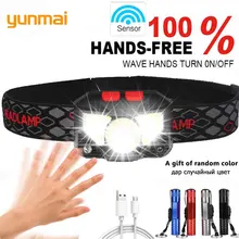 Светодиодный налобный фонарь 6000lums с датчиком движения, мощный жесткий головной убор, светодиодный налобный фонарь, встроенный Индуктивный USB Перезаряжаемый водонепроницаемый подарок