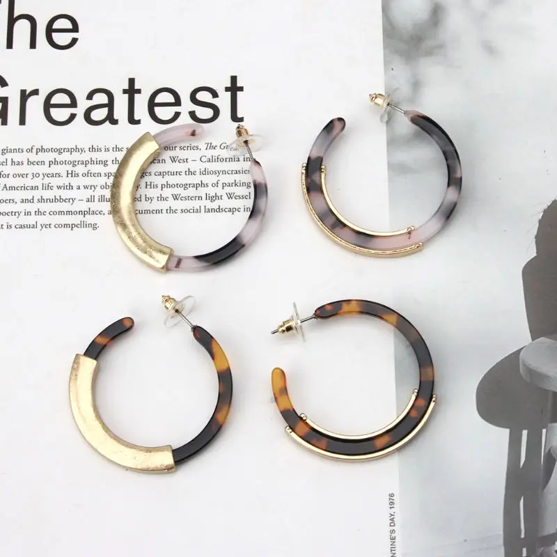 

Acrylic Resin Hoop Earrings Tortoise Shell Mottled Earrings Statement Jewelry