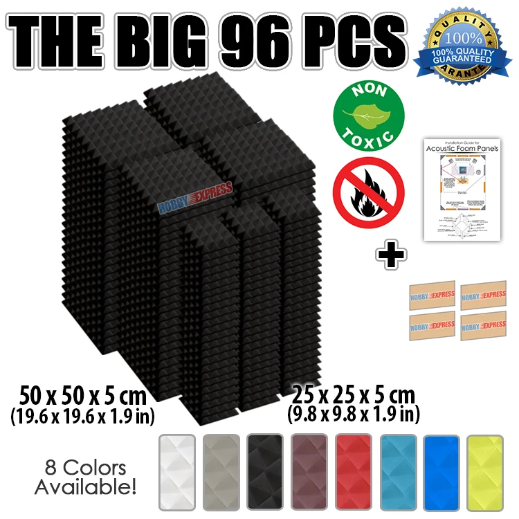 

Arrowzoom 19.6 x 19.6 x 1.9" or 9.8 x 9.8 x 1.9" Sound Absorption Acoustic Panels Pyramid Studio Foam Tiles 96 pcs Pack KK1034