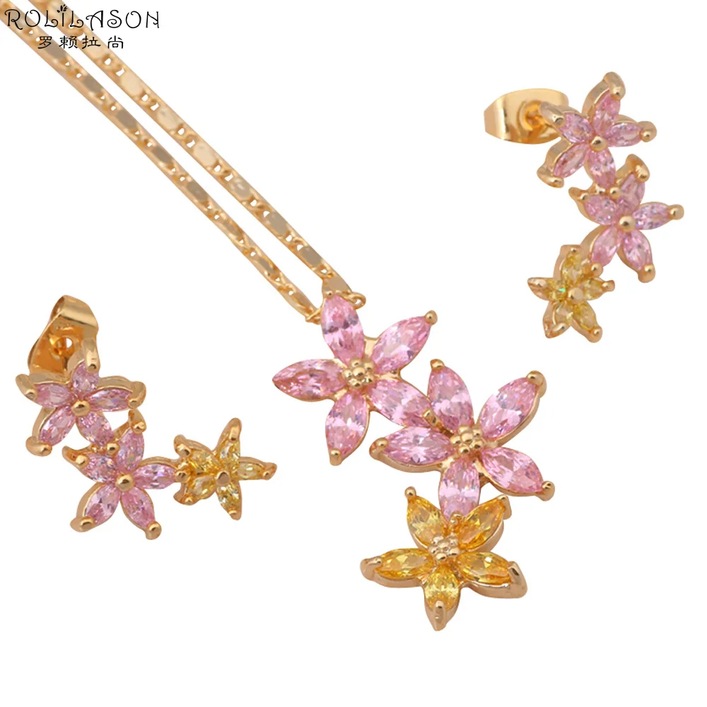 

Gold Tone Fashion Jewelry sets Necklace Earrings Pink zirconia Zircon Austrian SWA Element Health Nickel & Lead free JS251