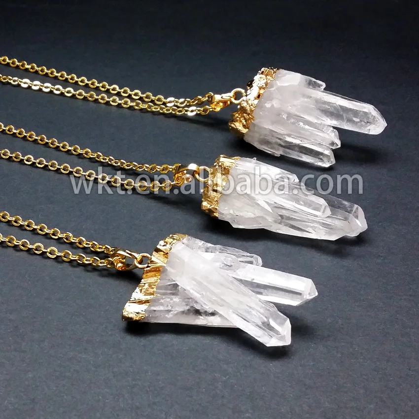 

WT-N130 Natural crystal quartz necklace fashion white raw cluster quartz stone necklace with gold chain
